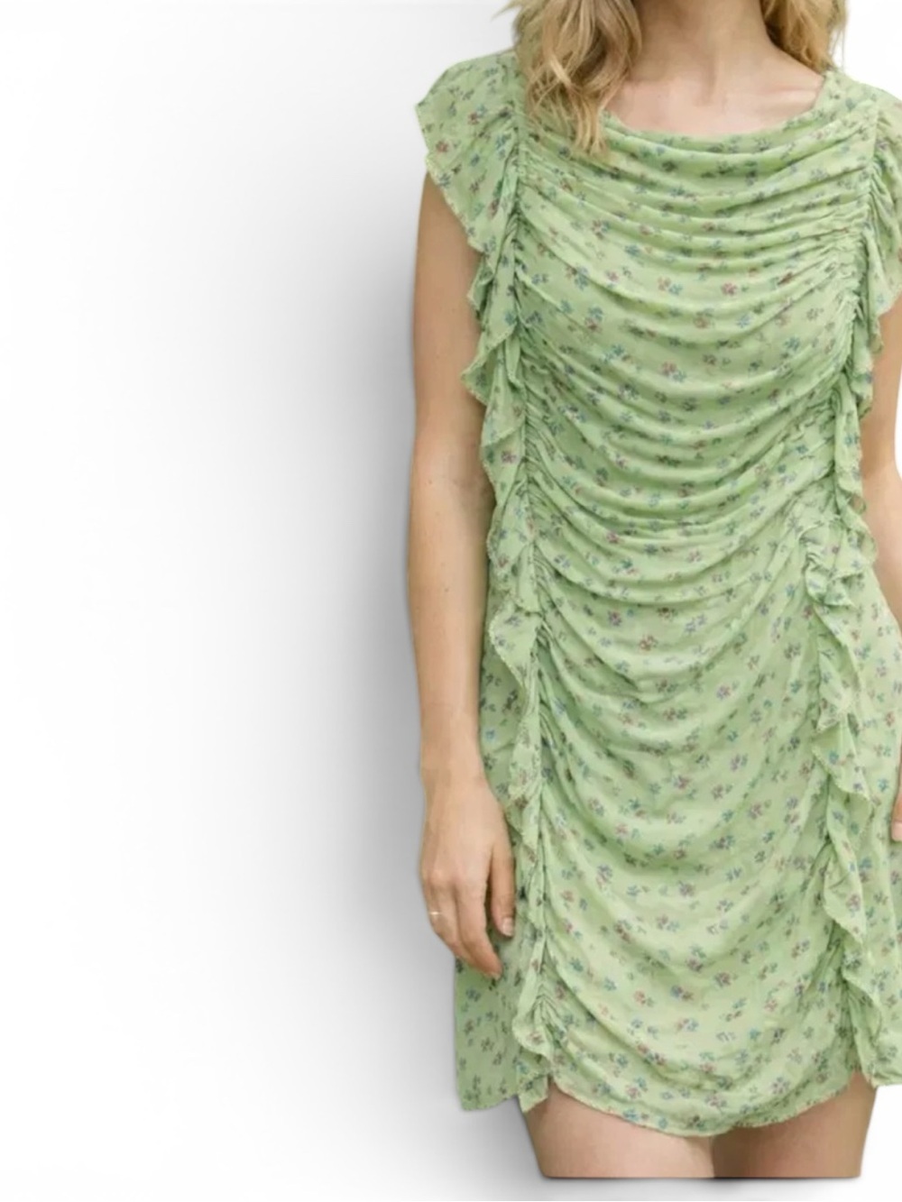 Phillip Lim Designer Sage Floral Ruched Dress